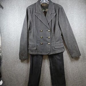 Lauren Jeans CO 2-Piece Suit Womens Large Blazer 8 Pants Double Breasted Striped